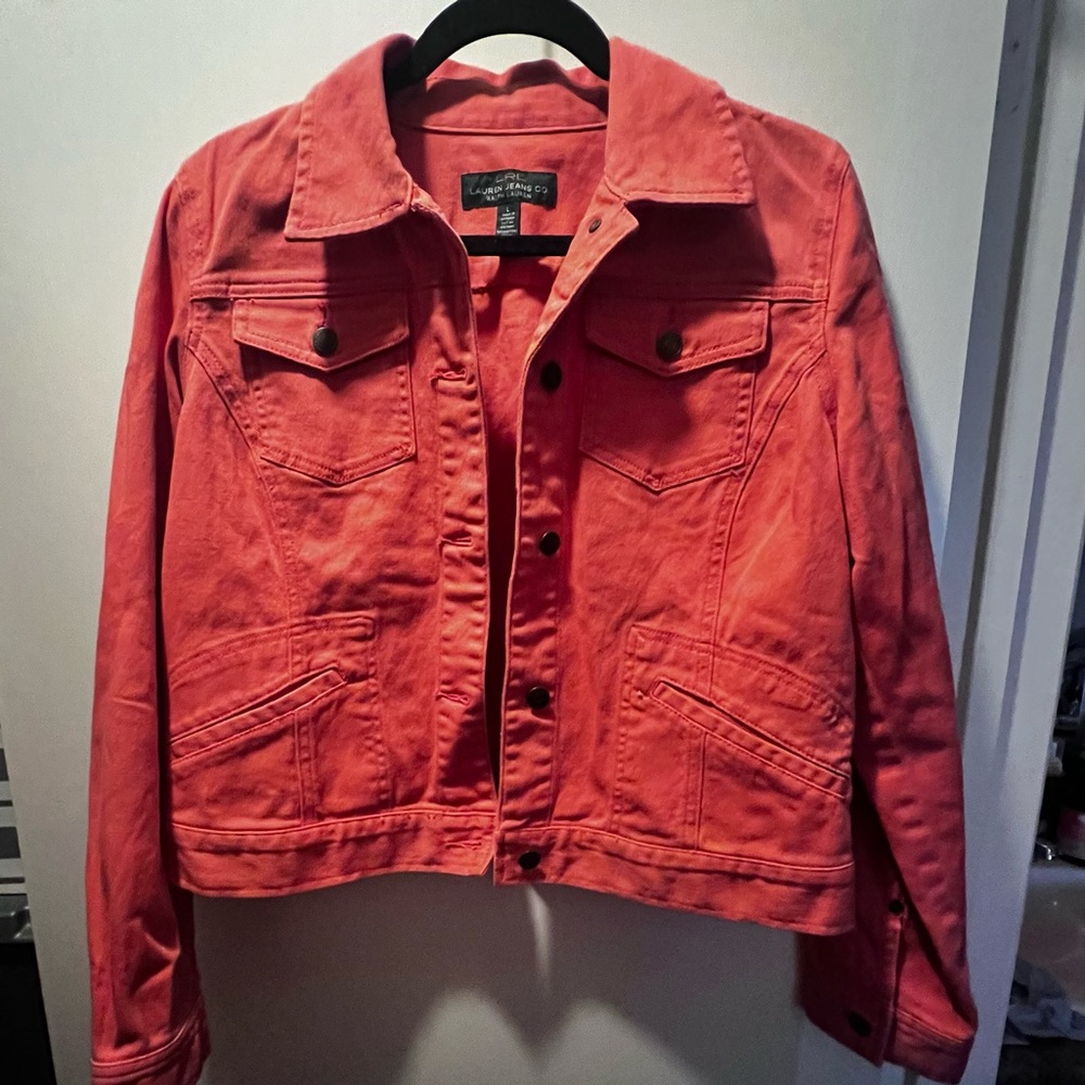 LAUREN RALPH LAUREN PINK DENIM JACKET SIZE L COTTON